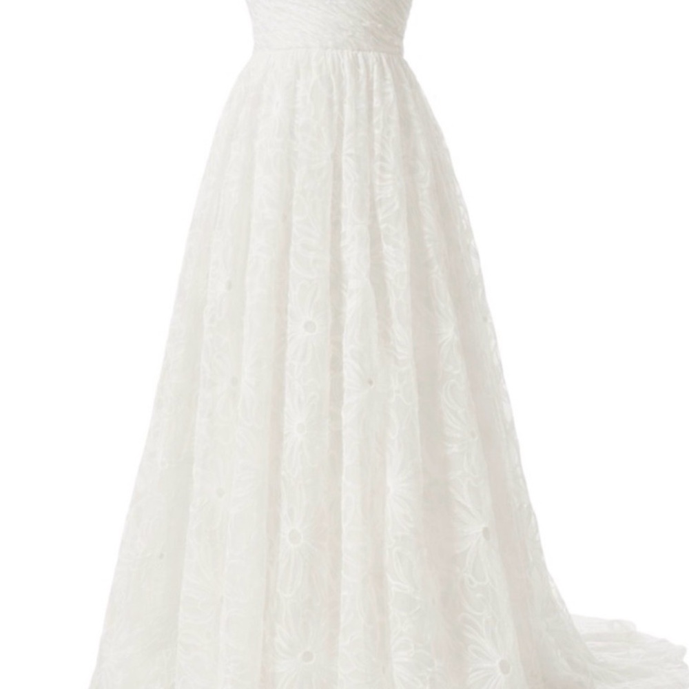 UK 18 Chi Chi London Strapless Tulle 3D Floral Lace Wedding Gown Court Train NWT